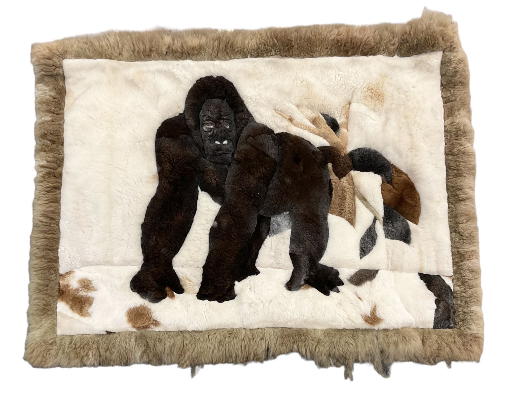 Alpaca rug/wall hanging depicting a gorilla on a cream background 