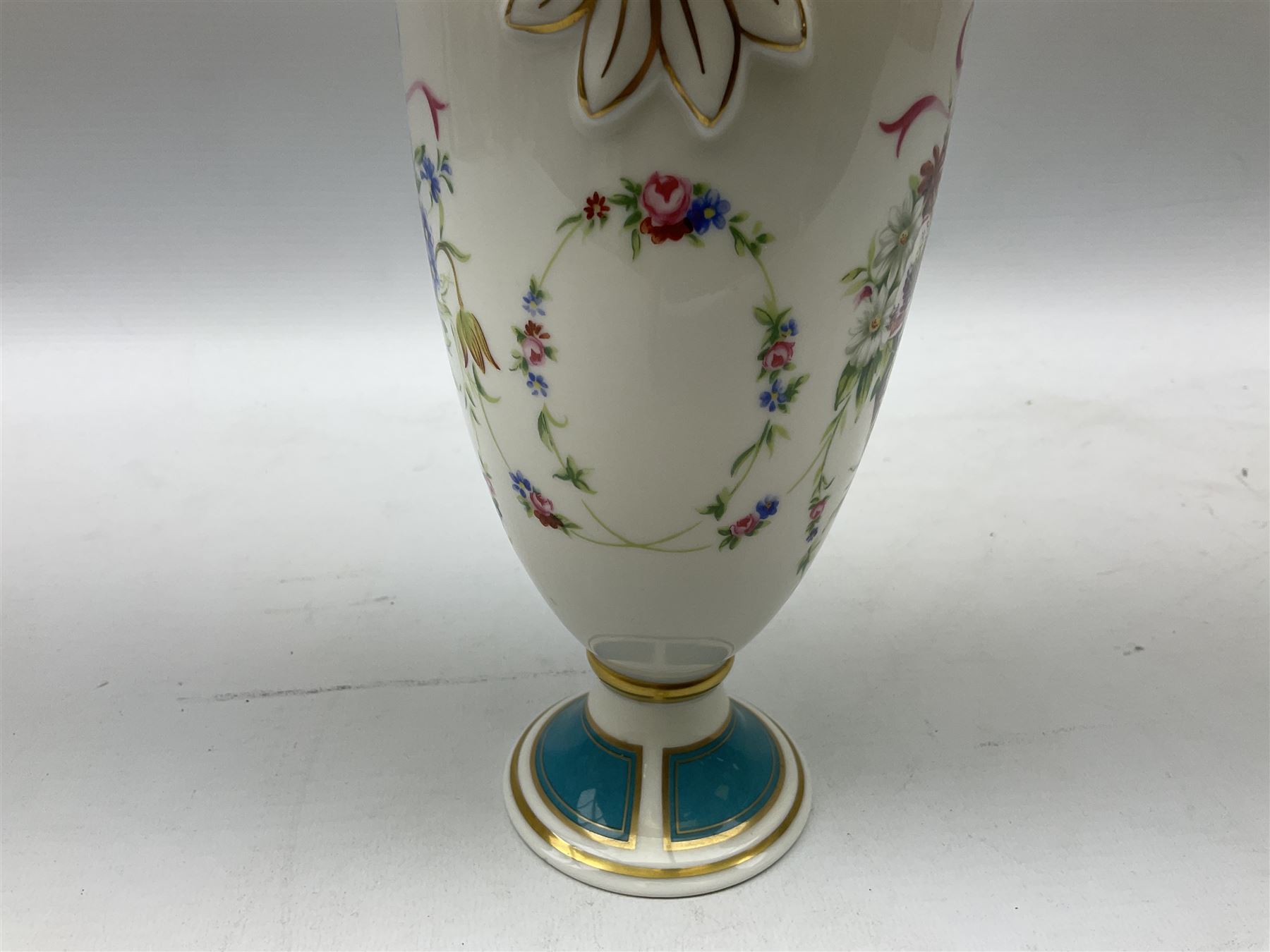 Minton Rose Basket bicentenary vase, with printed mark beneath H22.5cm