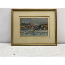 Joseph Richard Bagshawe (Staithes Group 1870-1909): Fishing Coble off Whitby with the Abbey in the distance, watercolour signed 16cm x 23.5cm
Provenance: acquired direct from the trustees of the Bagshawe Estate when the final part of the artist's studio collection was dispersed in Whitby in the 1990s
