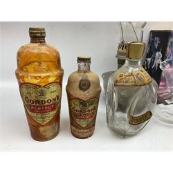 Val St. Lambert cut glass twin branch candelabra, signed beneath, together with quantity of other glassware to include decanters, etc