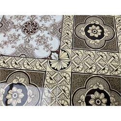 Collection of Victorian and later dust-pressed transfer and block printed tiles, floral and stylized designs, approx 15cm x 15cm (33)