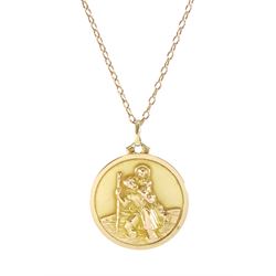 17ct gold Saint Christopher pendant, on 9ct gold cable link chain necklace