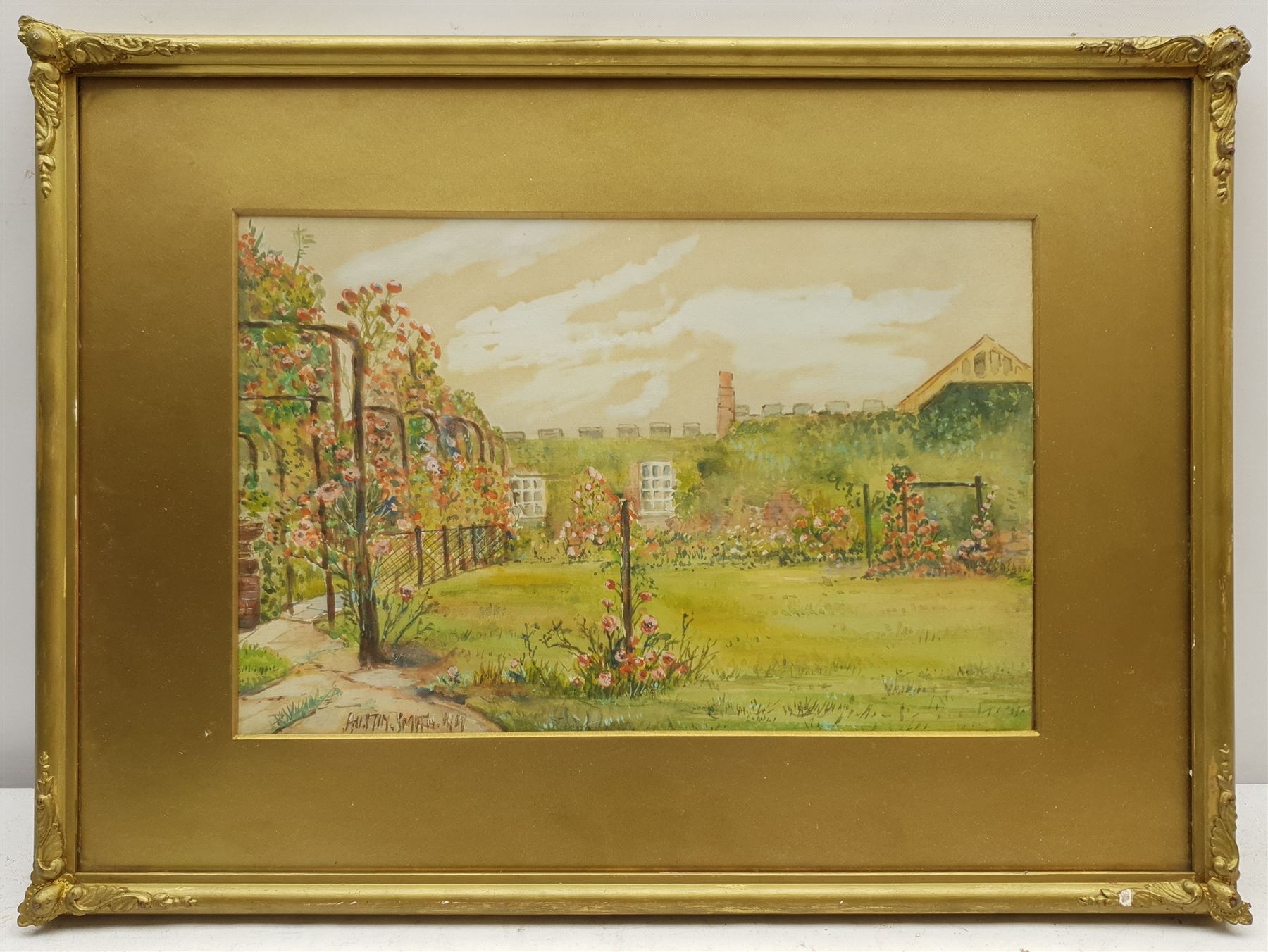 Austin Smith (Scarborough early 20th century): Garden Scene, watercolour signed and dated 1917, 21cm x 33cm