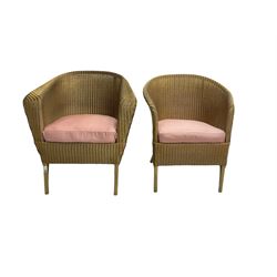 Lloyd Loom - two cane-work armchairs, with upholstered drop-in seats