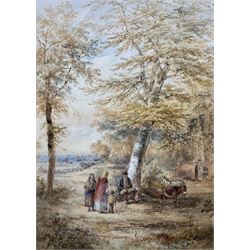 English School (Late 19th century): Wayside Travellers, watercolour unsigned 52cm x 37cm