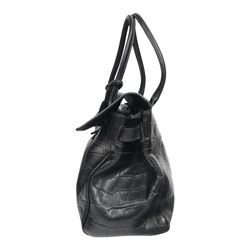 Mulberry Bayswater handbag, black mock crocodile-embossed leather with rolled leather top handles and brass hardware, the front secured by an oval Postman’s Lock stamped with the Mulberry tree motif, the interior lined in tan suede with zip pocket and slip compartments, leather brand tab stamped Mulberry, together with original Mulberry dust bag, W36cm D16cm H26cm