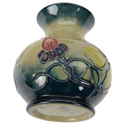 Moorcroft vase in Hypericum pattern, of baluster form, in original box, together with a Moorcroft covered dish in Simeon pattern, both with printed marks beneath, vase H10cm