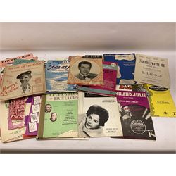 Collection of sheet music, many with attractive pictorial covers, to include The Rolling Stones It's All Over Now, Funny Girl, Living Doll Serious Charge Cliff Richard, Burbeck, Mary Poppins, Sugar, Sugar by The Archies, The Sound Of Music, I Taut I Taw A Puddy-Tat, Dear Miss Phoebe, etc, other musical sheet music and books etc