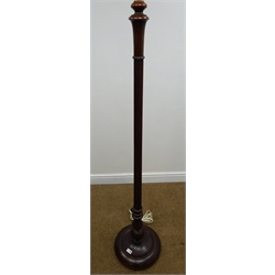  Early 20th century mahogany standard lamp, turned and reeded column, H158cm  