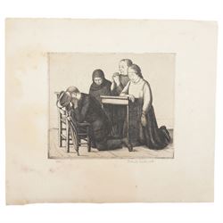 Frederick George Austin (British 1902-1990): A Peasant Family in Prayer, drypoint etching signed and dated 1928 in pencil 13cm x 16cm (unframed)
Provenance: direct from the granddaughter of the artist