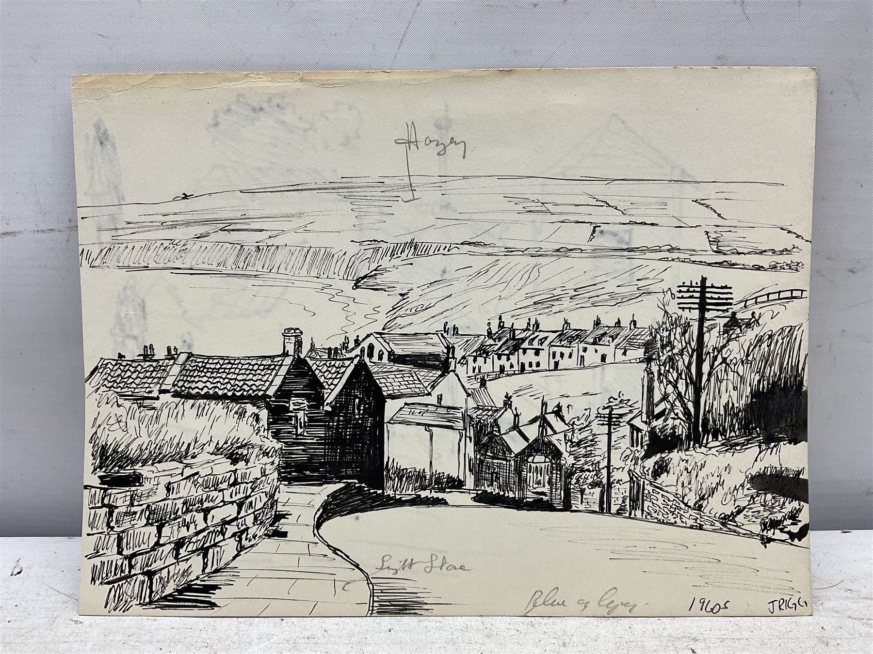 Jack Rigg (British 1927-2023): Preliminary sketch for 'Bank Top - Robin Hood's Bay 1962', ink signed, variously inscribed 18cm x 24cm (unframed)
