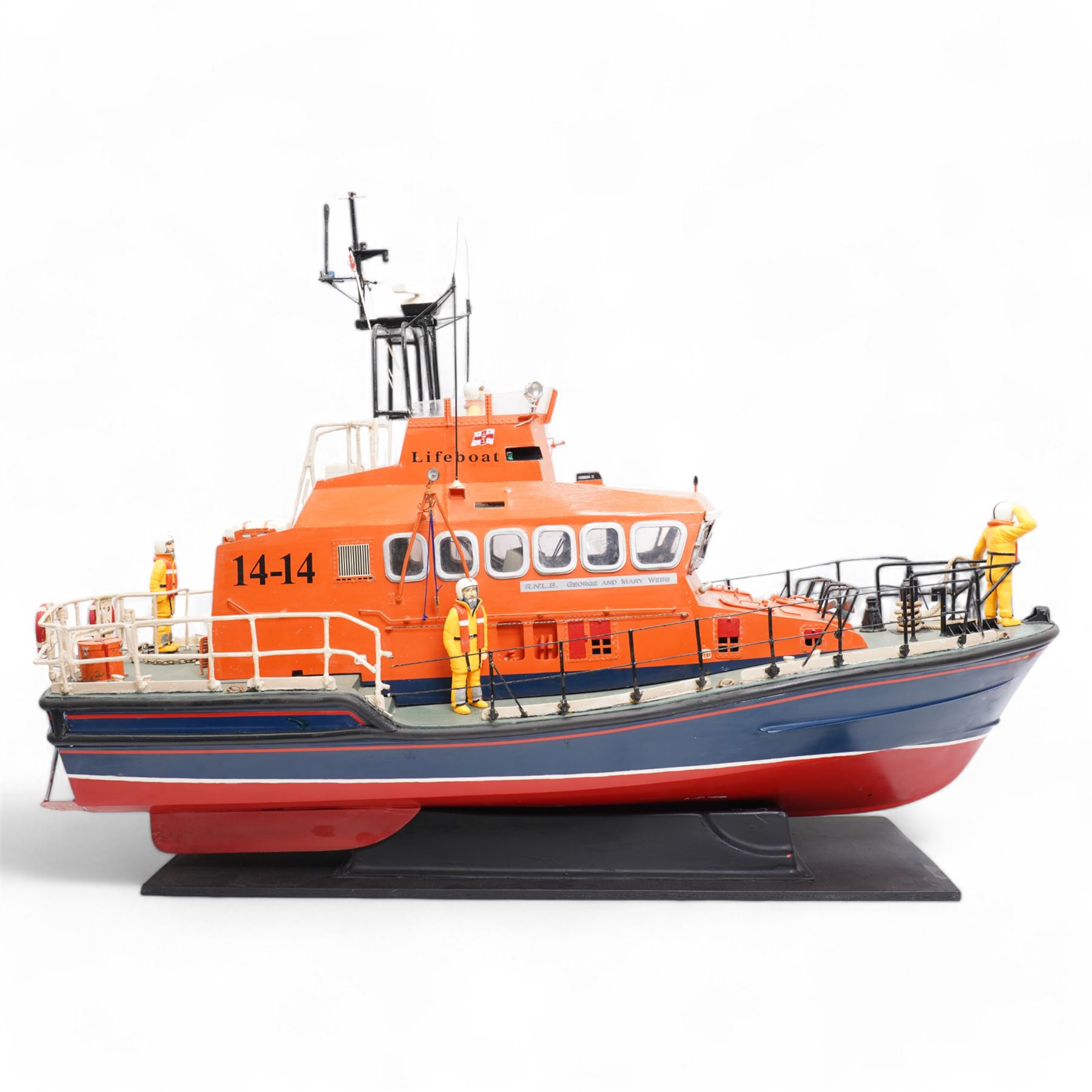 Model of the Whitby Severn Class lifeboat 'George and Mary Webb' on stand L90cm