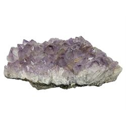 Amethyst crystal geode cluster, with well-defined crystals of various sizes, H10cm, L30cm