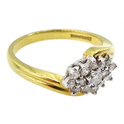 18ct gold round brilliant cut diamond cluster ring, hallmarked