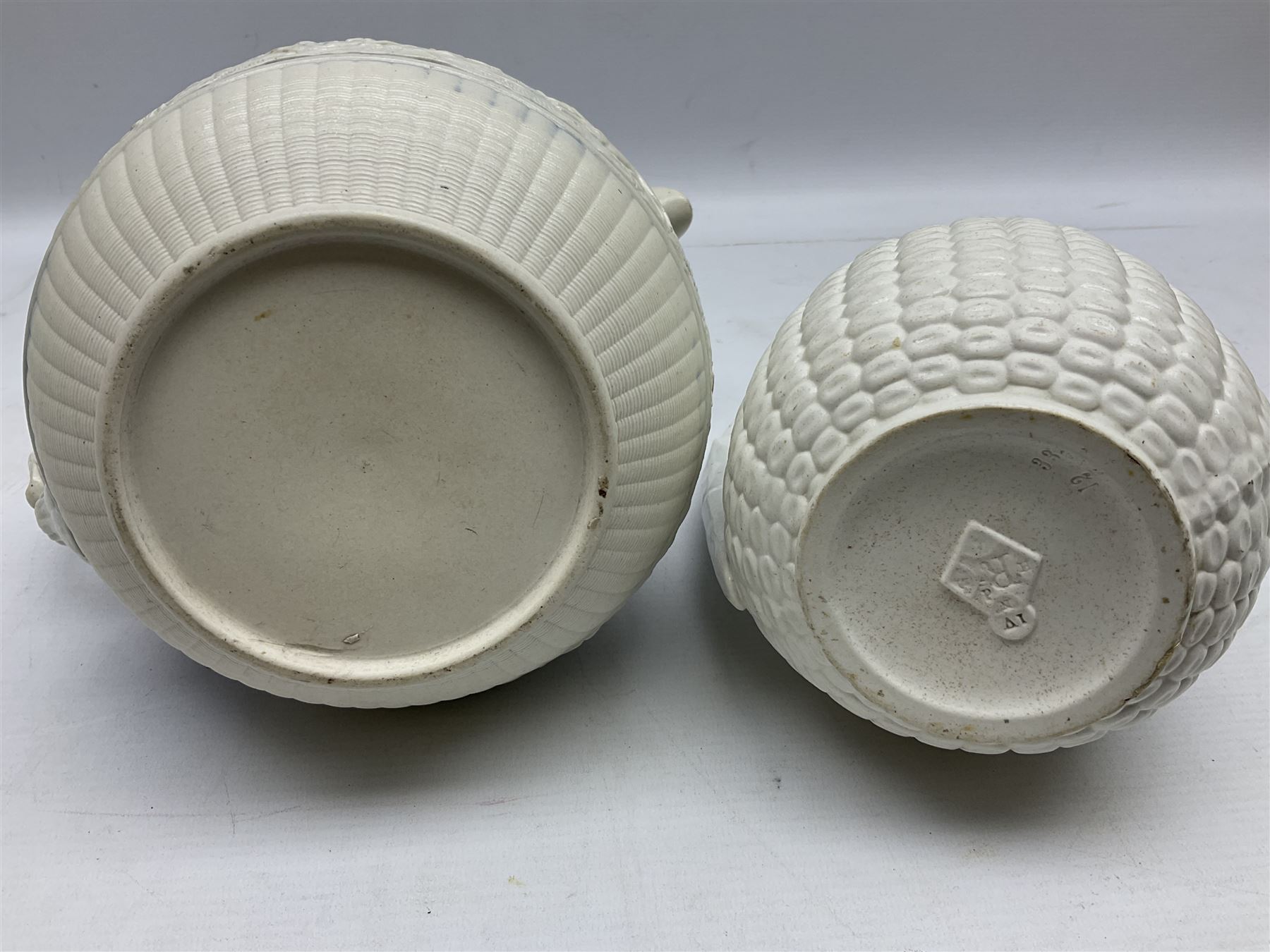 Victorian feldspathic stoneware jug with hunting scene, together with a Victorian Majolica corn jug and another jug 