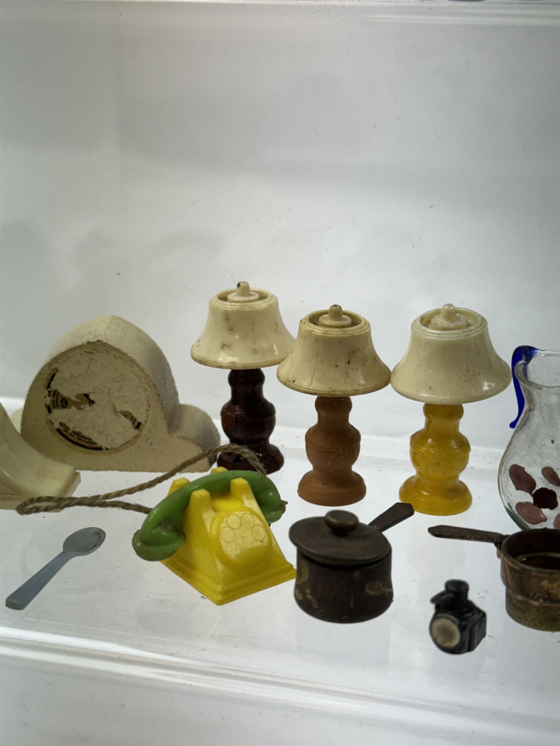 1930's dolls house accessories, including jugs, clocks, candlesticks etc   