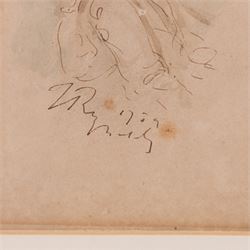 Follower of Joshua Reynolds (British 1723-1792): Studies of Young Women, set of four pen ink and colour wash drawings bearing signature and dated 1759, 20cm x 13cm - 15cm x 9cm (4)