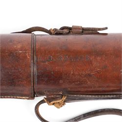 Early 20th century brass three-draw telescope with leather case, inscribed 'Ross, London No. 28137'