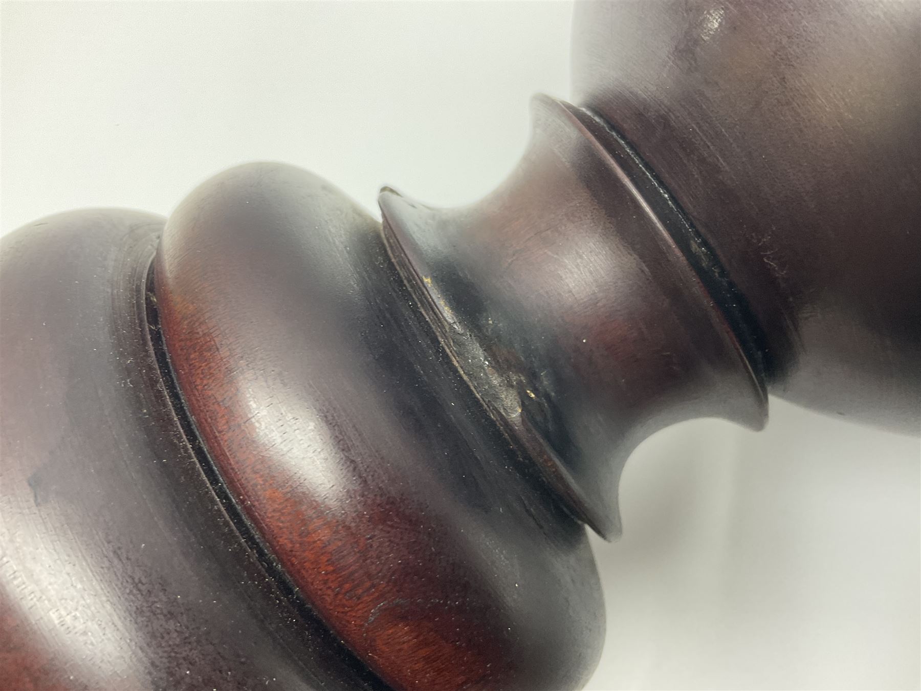 19th century large treen turned hardwood goblet, upon double knopped stem and circular foot, H23.5cm 