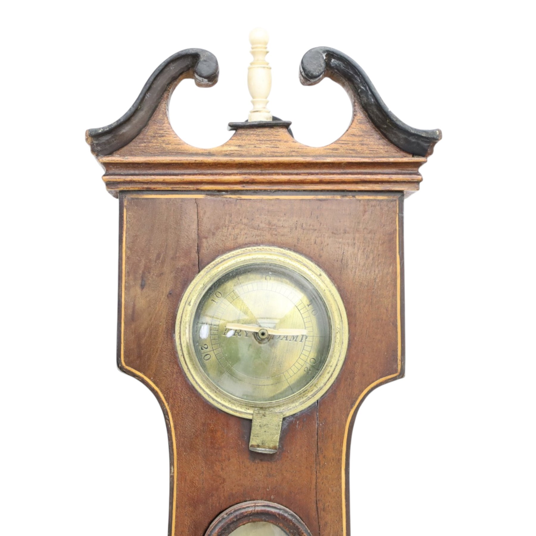 Jerome Vassalli of Scarborough - 19th century mahogany wheel barometer, the swan neck pediment above a hygrometer, thermometer, convex mirror and silvered barometer dial, with spirit level below, H  7cm