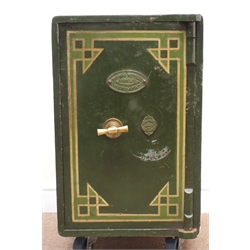  Victorian cast iron safe, 'Thomas Withers & Sons Ltd, West Bromwich', green painted finish, with single key, W44cm, H67cm, D46cm  