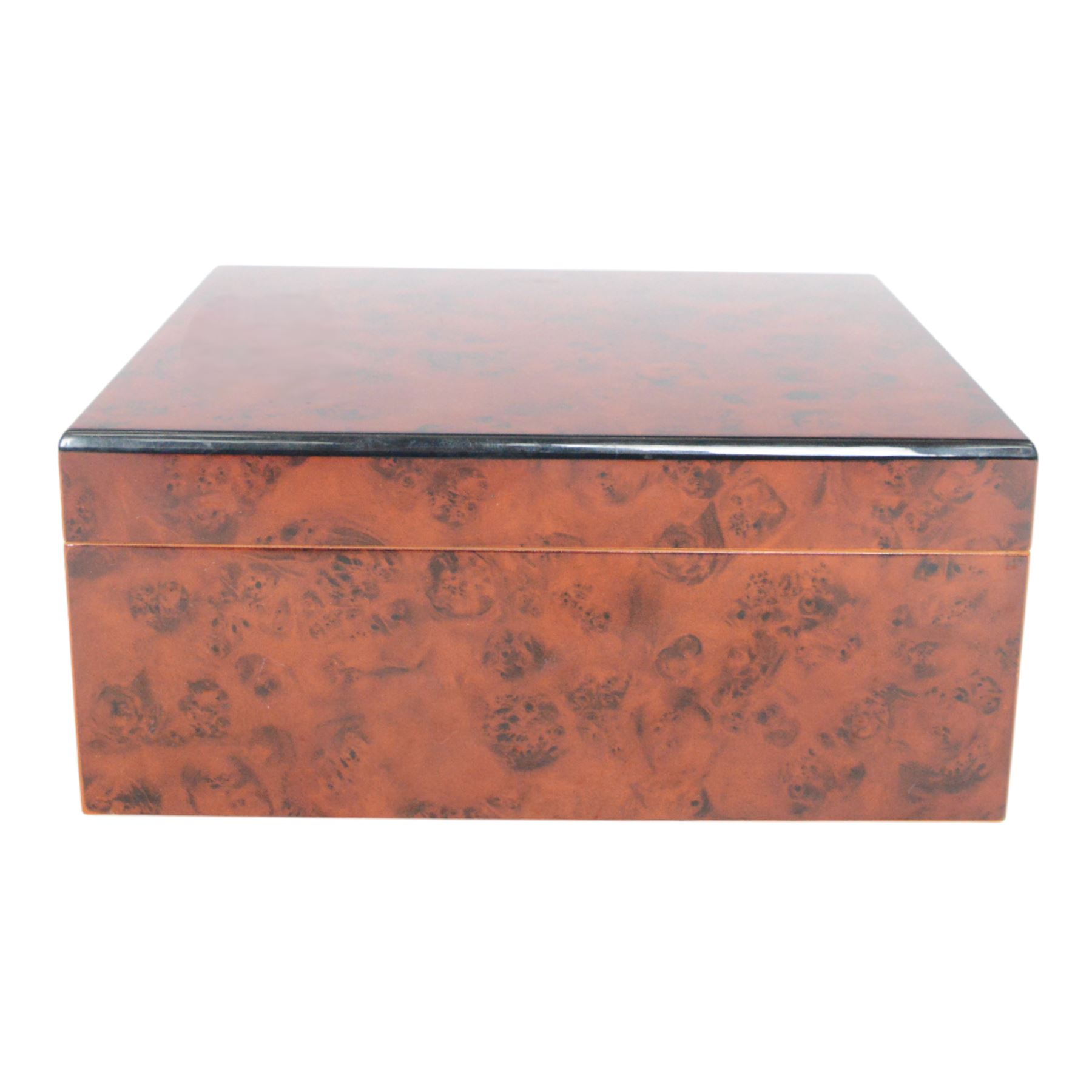 Birdseye maple humidor, together with watch organiser, the hinged lid opening to ten cushioned sections, with draw beneath  