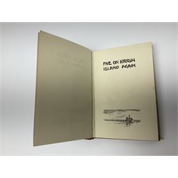 Blyton Enid: Five on Kirrin Island Again, first edition, Hodder & Stoughton, 1947, colour frontispiece, tinted plates and plain illustrations to text, pictorial endpapers, original red boards lettered in black in dust jacket (6/-, with telescope the wrong way round)