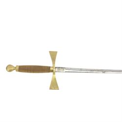 Four court swords, together with fencing foil and dagger in leather and brass scabbard 