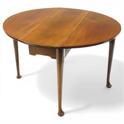 Mid 18th century mahogany pad foot drop leaf table, the circular top with gate leg action, freshly polished throughout