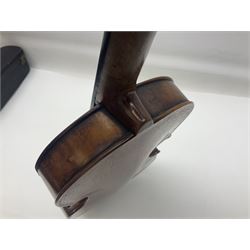 Late 19th century German trade violin c1890 with 36cm two-piece birds-eye maple back, neck and ribs and spruce top; bears label 'Manufactured in Berlin Special Copy of Nicolaus Amati' L59.5cm; in carrying case