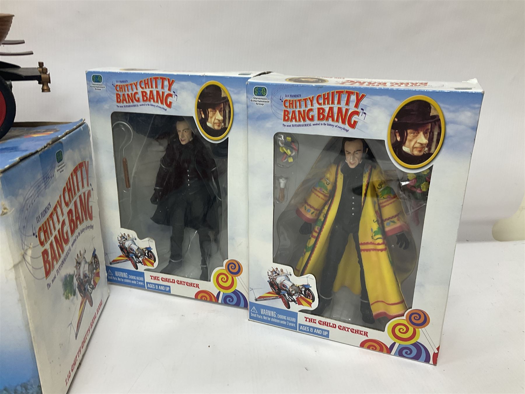 Collection of Chitty Chitty Bang Bang figures and model cars both loose and boxed, to include ‘Truly Scrumptious and Jeremy’ blister pack signed by Adrian Hall
