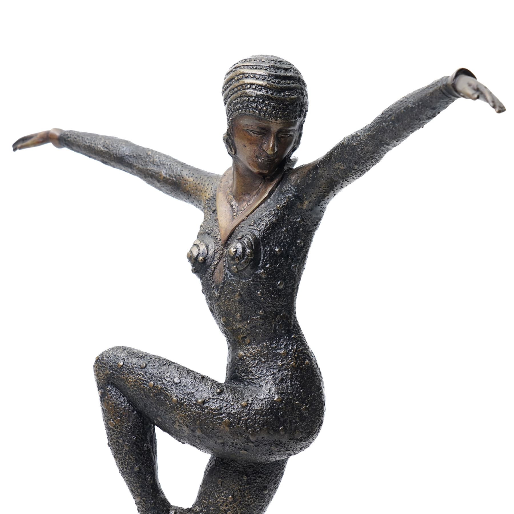 Art Deco style bronze of dancing lady on a stepped metal plinth H48cm