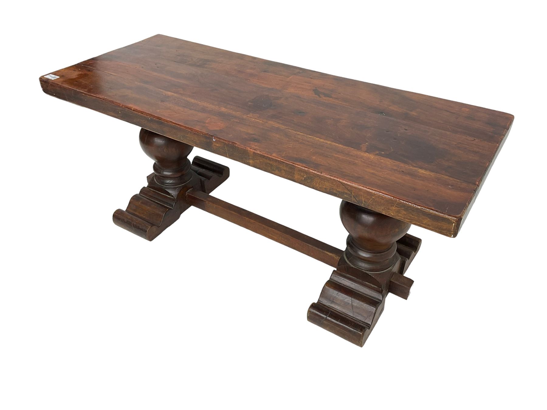 Hardwood rectangular coffee table, twin pedestal base