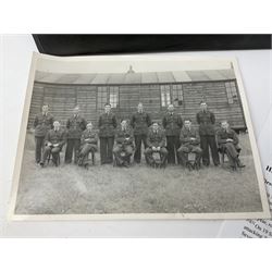 144 Squadron RAF - album containing over one hundred photographs and postcards of varying sizes including group shots, aircraft on the ground and in the air, German aircraft, crashes etc; sizes from 3.5 x 6cm to 16 x 21cm; and quantity of modern reference material

