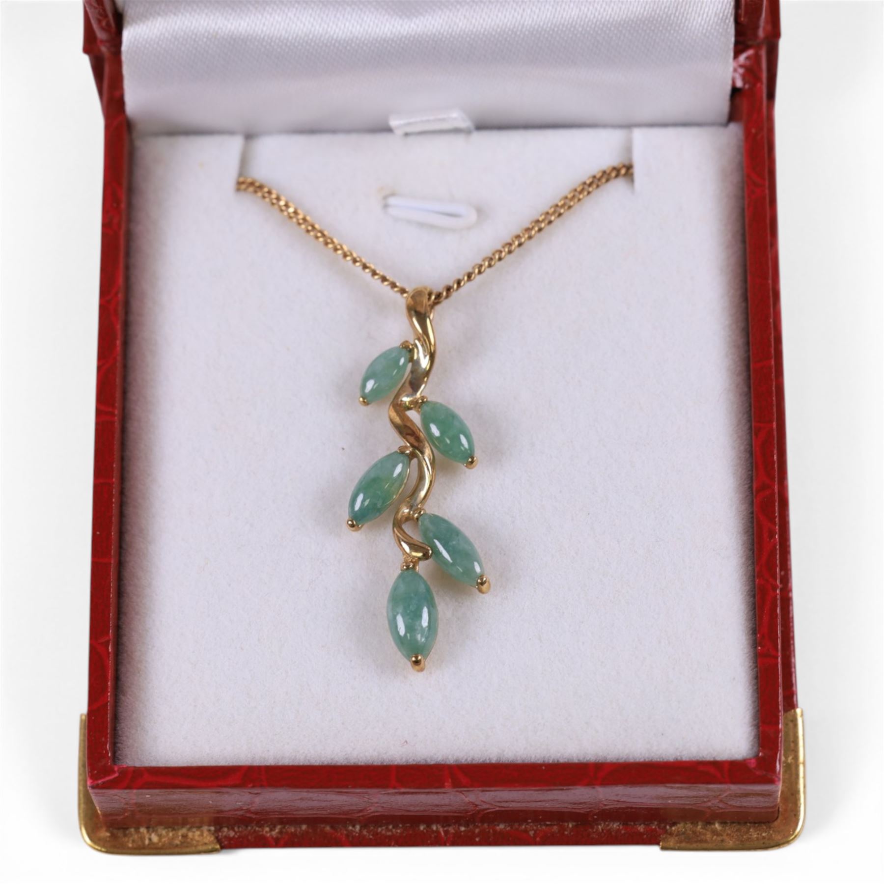 9ct gold stone set leaf pendant necklace, hallmarked 