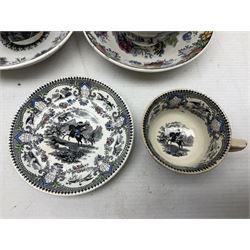 Collection of 19th century tea wares by William Smith & Co, decorated in various patterns including Cupid, Tally Ho and Fountain 