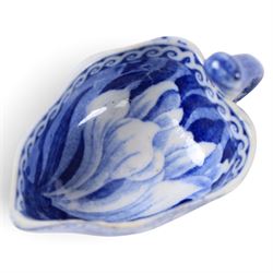 Early 19th century Spode butter boat, of leaf shaped form with high curved open handle, transfer printed with flowers, H5cm L8cm
