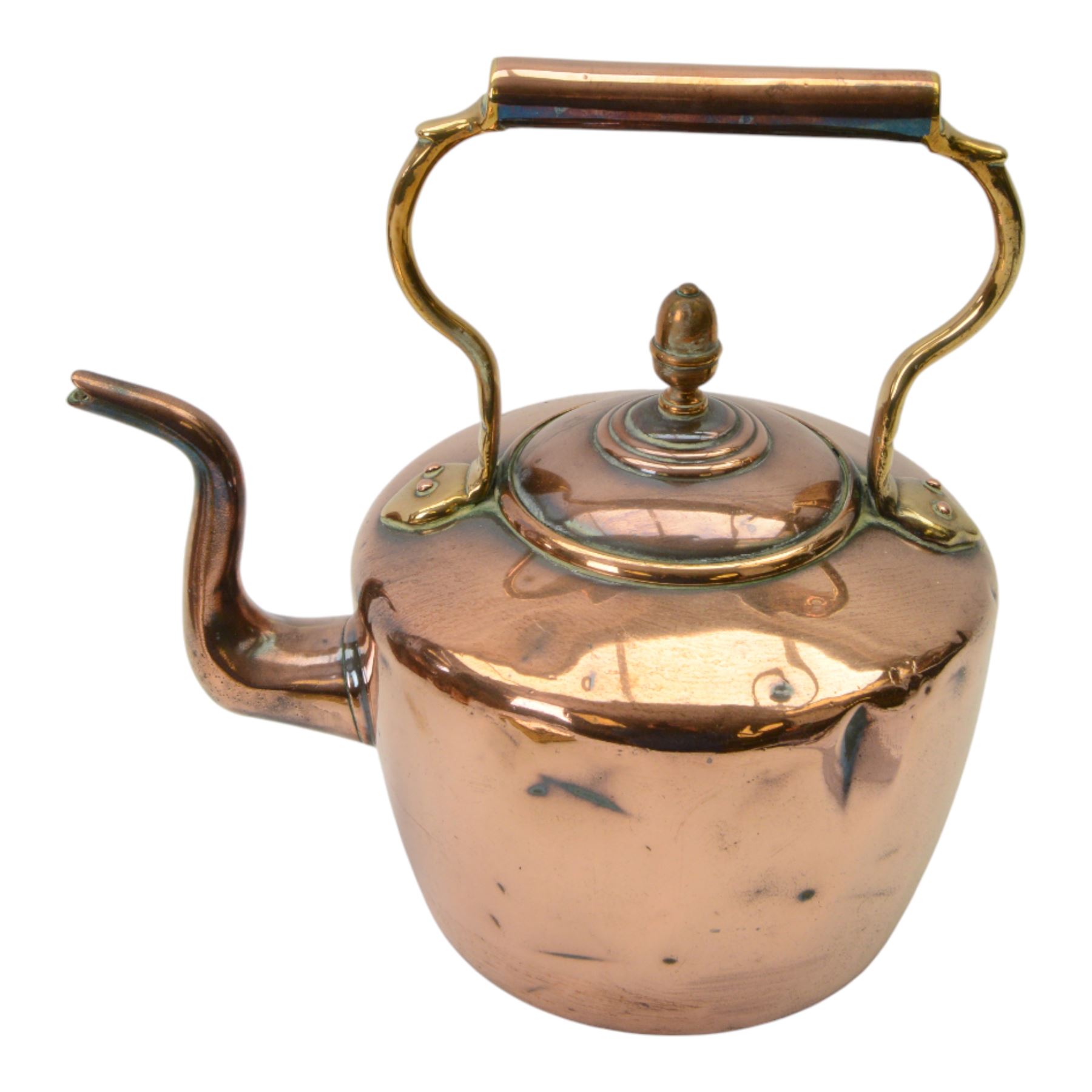 Copper kettle, together with other copper items and brassware 