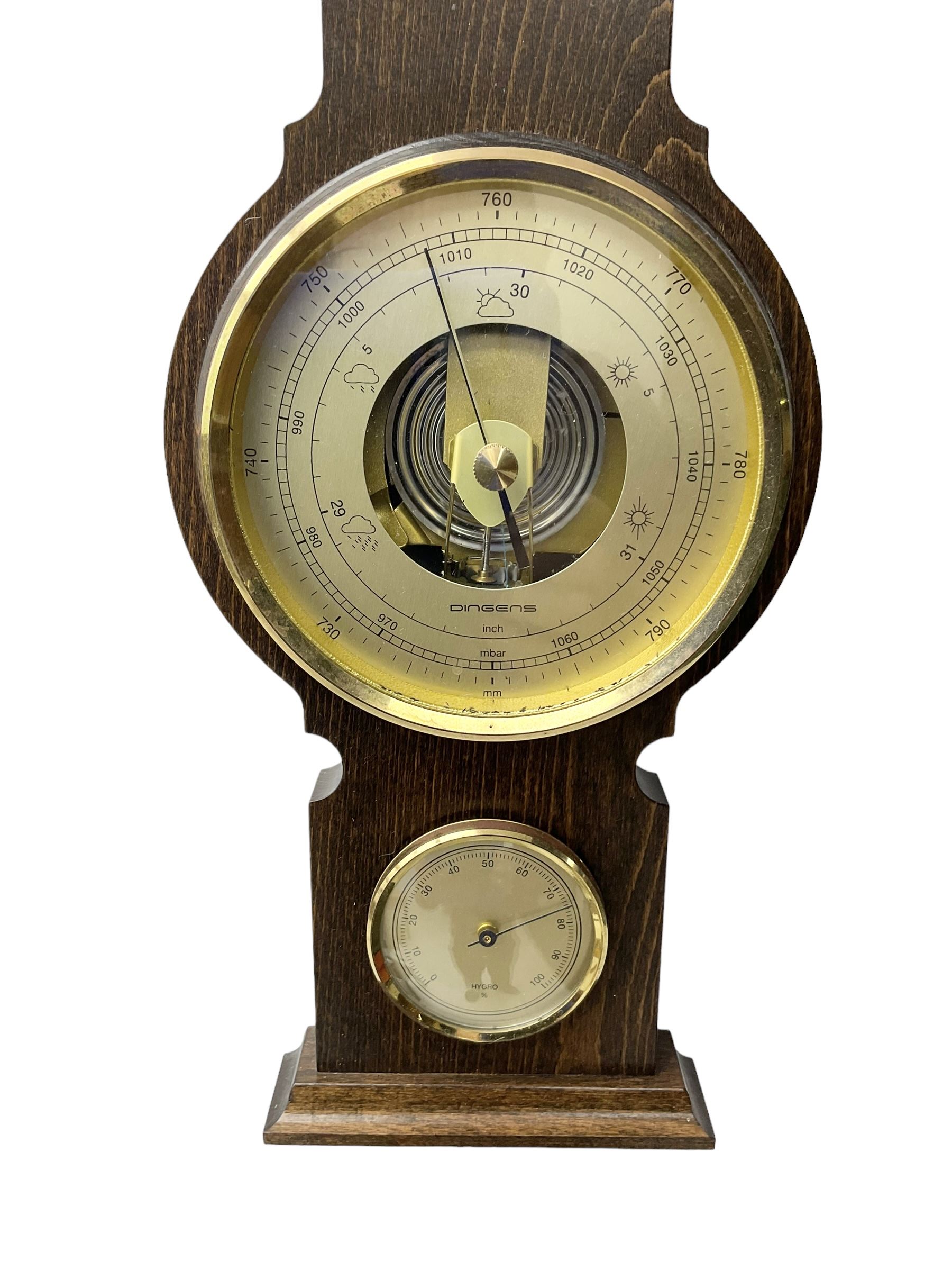 20th century oak cased Aneroid barometer with thermometer and hygonometer.