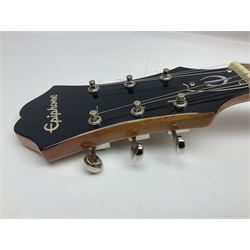 Epiphone Casino NA semi-acoustic guitar with natural maple finish and P90 pick-ups, serial no.19061529340, L105cm overall; in original hard carrying case