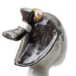 Large Japanese Imari porcelain figure, modelled as a Bijin, wearing a long kimono decorated with apple blossom and leafy branches on a white ground, with gilt detailing, possibly Edo period, H63cm