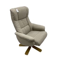 Morris Living - 'Cairo' reclining and swivel armchair with footstool, upholstered in neutral fabric
