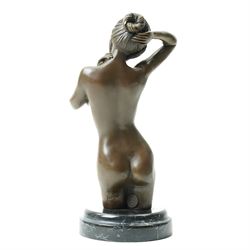 Bronze of a nude female torso, signed nick, on black marble base, H25cm