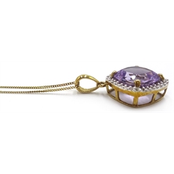  Amethyst and diamond gold pendant necklace hallmarked 9ct  