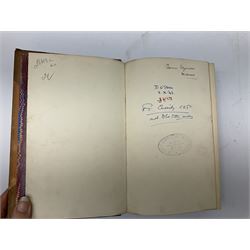 Eighteen 19th century leather bound books including Oeuvres Completes De Voltaire. 1827 Paris. Two volumes; Oeuvres De Pierre Corneille. 1892 Paris; Commentarium in Librum Geneseos Scripsit Thomas Josephus Lamy. 1883 Mechliniae; etc (18)