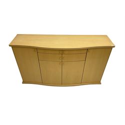 Skovby - light oak sideboard, serpentine top, four drawers over double cupboard flanked by two single cupboards
