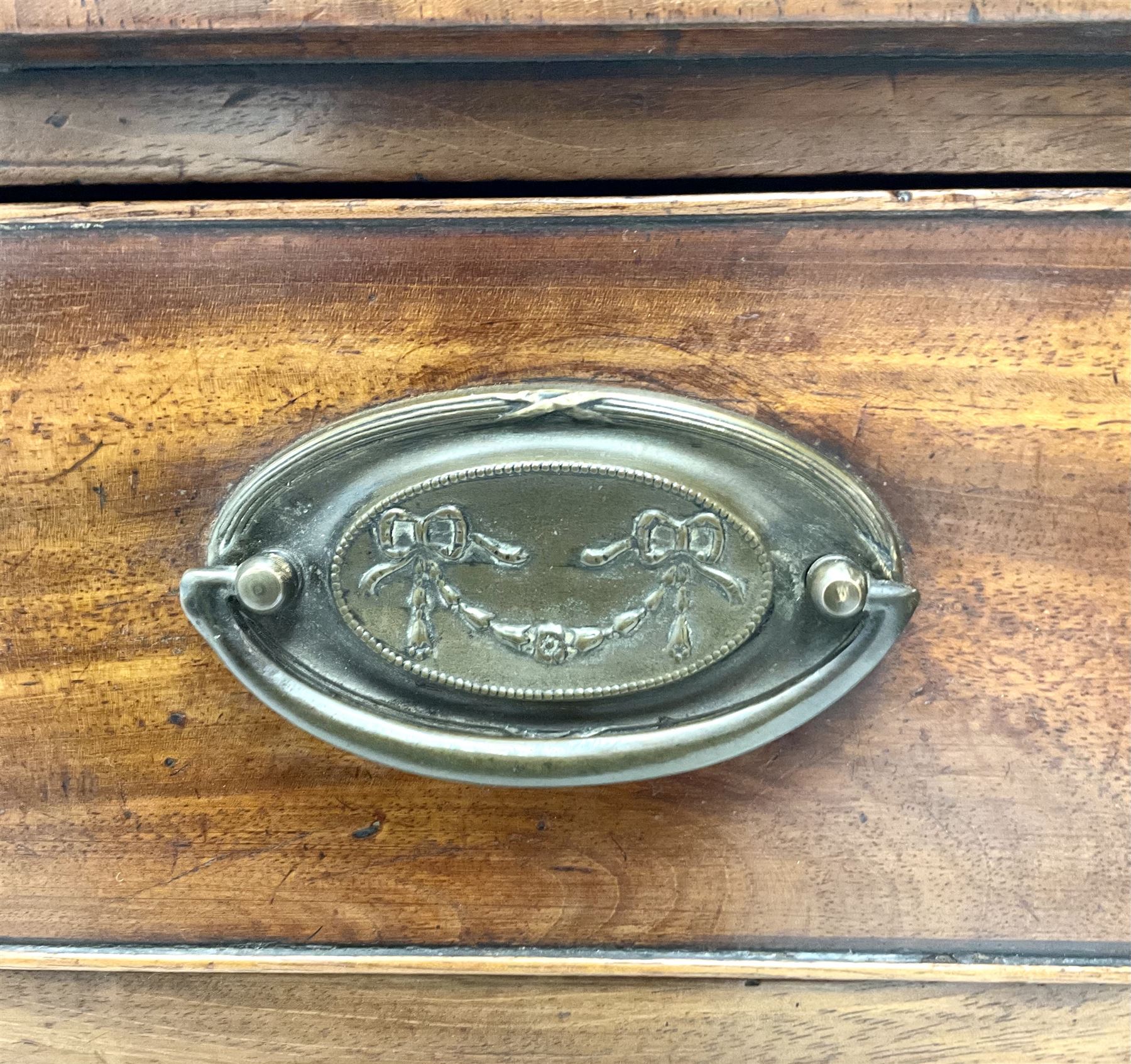 19th century mahogany chest, four graduating cockbeaded drawers, ogee bracket supports 