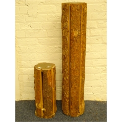  Graduating pair rough cut wooden plant stands, H124cm  