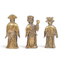 Three brass Chinese deities, Fu Lu and Shou, H4cm
