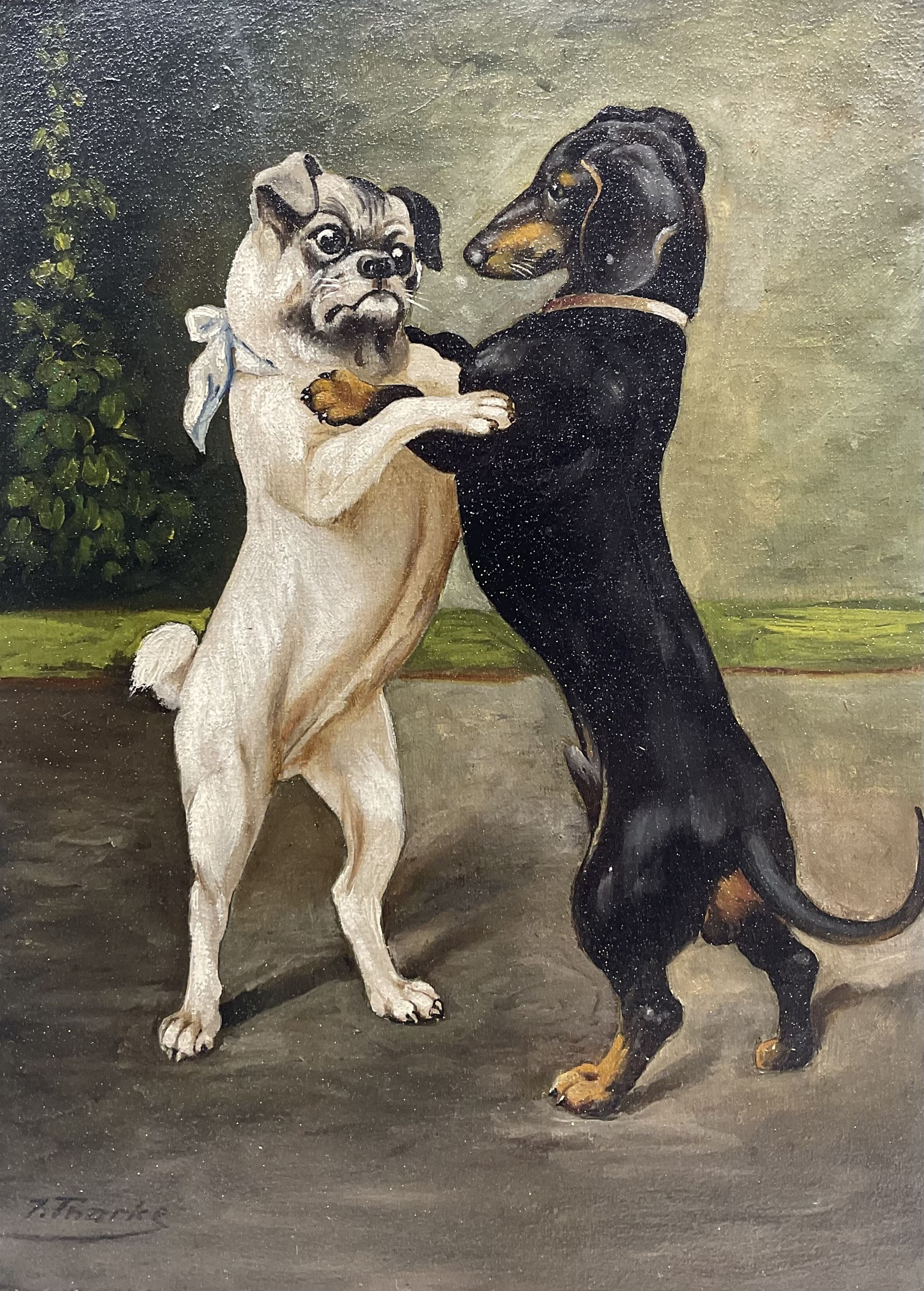 After Heinrich Sperling (German 1844-1924): Dog Fight, oil on canvas indistinctly signed 34cm x 24.5cm 